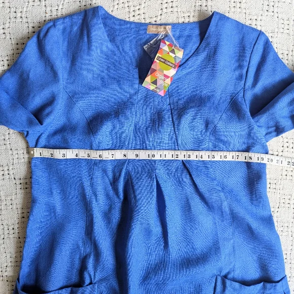 LINEN GALLERY Organic Style Dress Women's Blue Long Sleeve 100% Linen Size M NEW - Picture 6 of 9